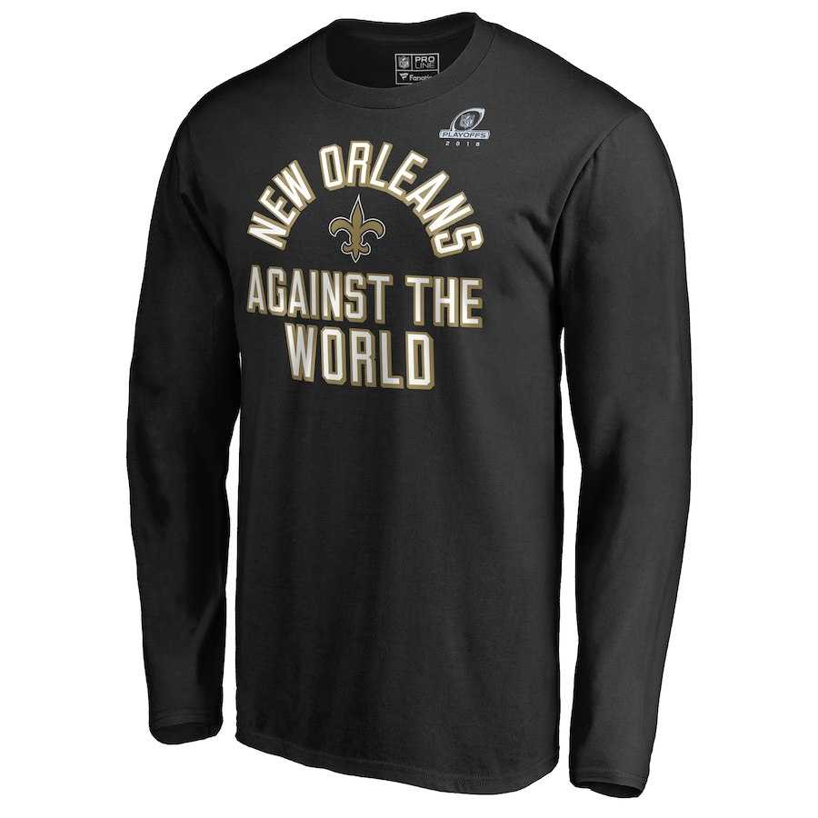 Men's Saints Black 2018 NFL Playoffs Against The World Long Sleeve T-Shirt,We sell and wholesale Men's Saints Black 2018 NFL Playoffs Against The World Long Sleeve T-Shirt on line form chian!